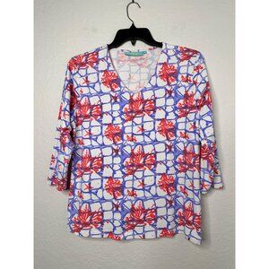 Anthony's Resort Wear Coral Reef Print V-Neck 3/4 Sleeve Women's Top Size Large